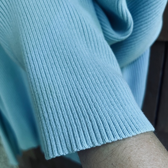 Liz Claiborne Lizsport  Vintage 💯Cotton Light Blue Ribbed Sweater Turtleneck  L - Picture 6 of 11